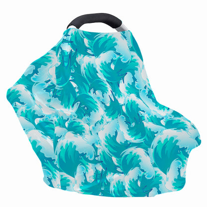 Blue Surfing Wave Pattern Print Baby Seat Cover