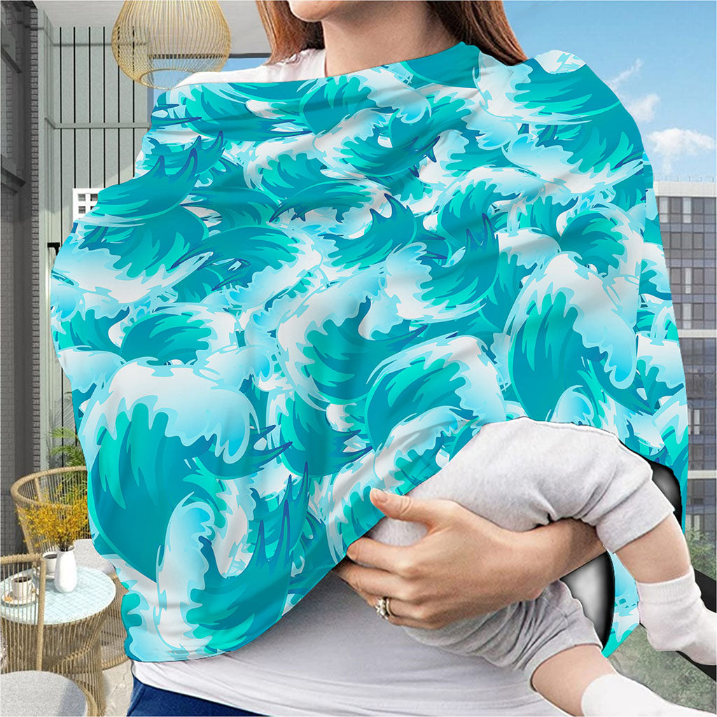 Blue Surfing Wave Pattern Print Baby Seat Cover