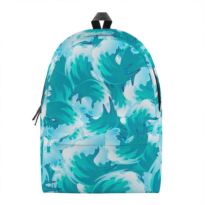 Blue Surfing Wave Pattern Print Backpack
