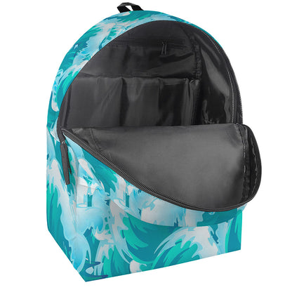 Blue Surfing Wave Pattern Print Backpack