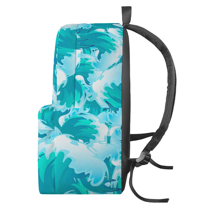 Blue Surfing Wave Pattern Print Backpack