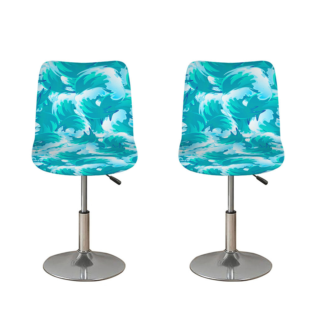 Blue Surfing Wave Pattern Print Bar Stool Covers