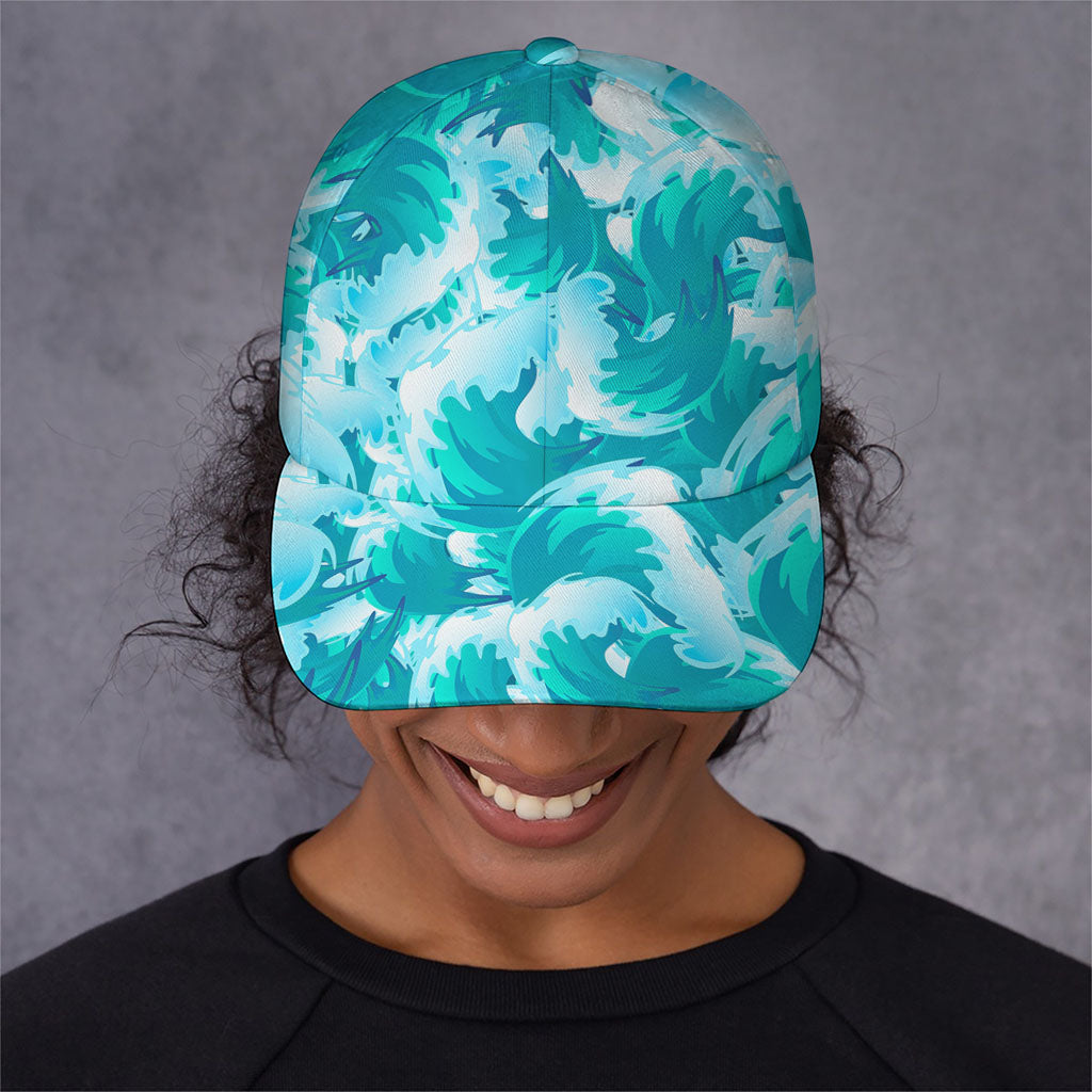 Blue Surfing Wave Pattern Print Baseball Cap