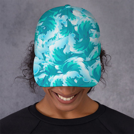 Blue Surfing Wave Pattern Print Baseball Cap