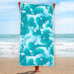 Blue Surfing Wave Pattern Print Beach Towel