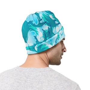 Blue Surfing Wave Pattern Print Beanie