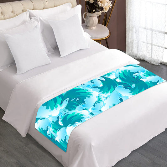 Blue Surfing Wave Pattern Print Bed Runner