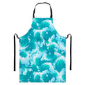 Blue Surfing Wave Pattern Print Bib Apron With Pocket