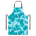 Blue Surfing Wave Pattern Print Bib Apron With Pocket