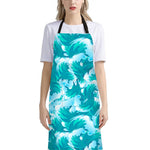 Blue Surfing Wave Pattern Print Bib Apron With Pocket