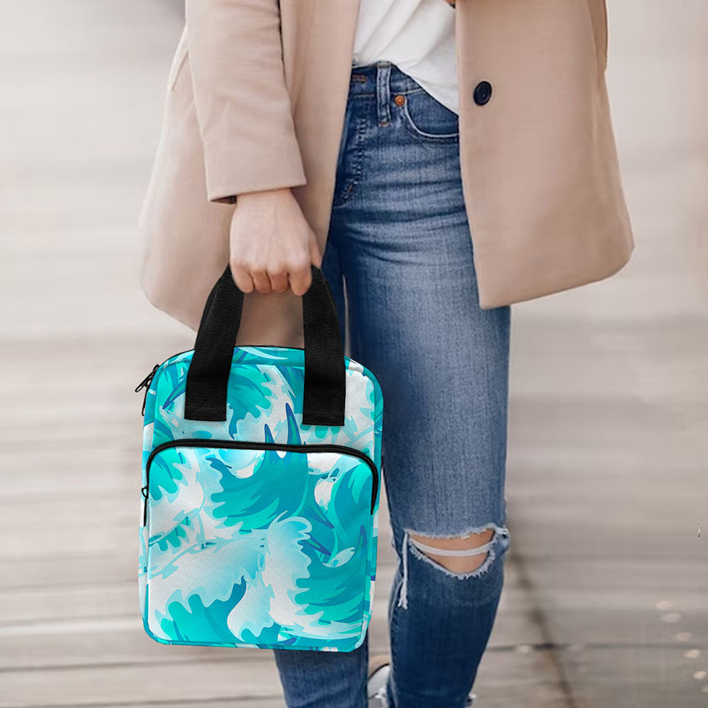 Blue Surfing Wave Pattern Print Bible Tote Bag