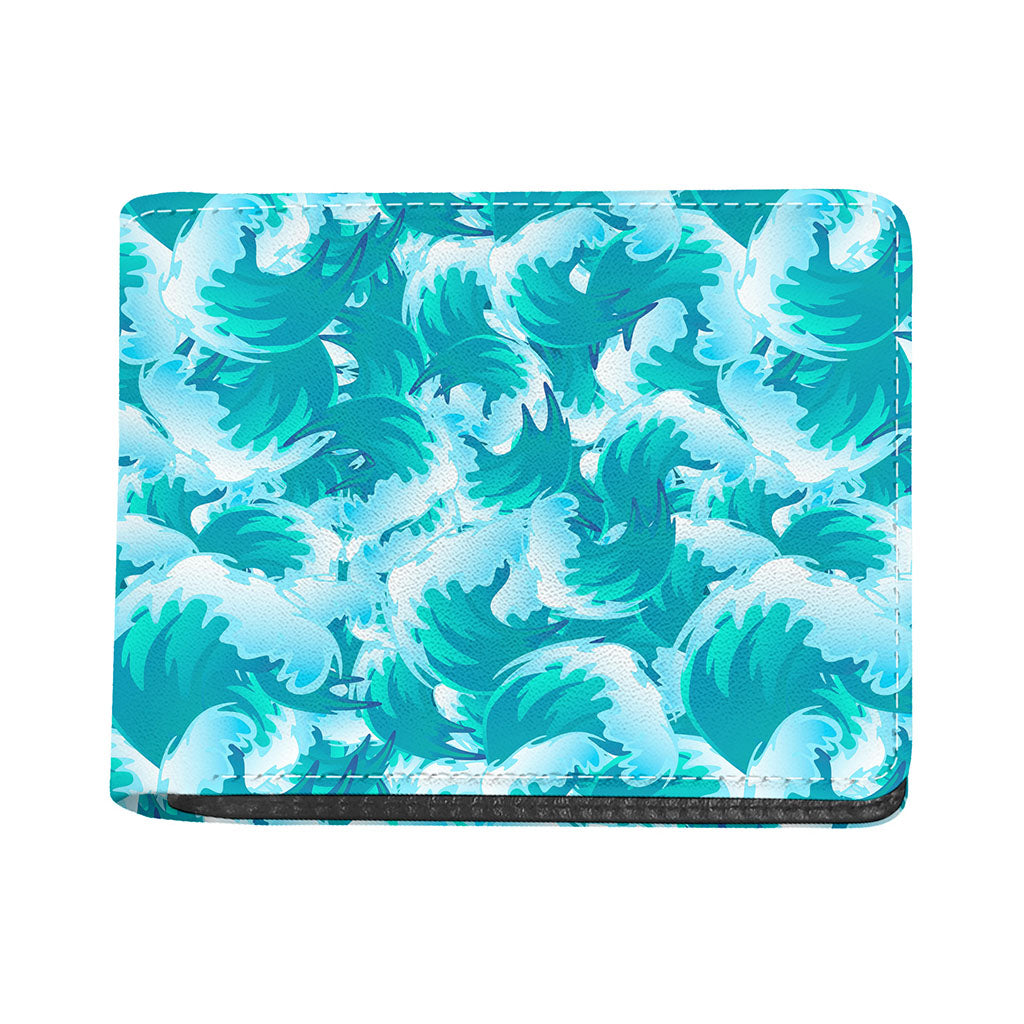 Blue Surfing Wave Pattern Print Bifold Wallet