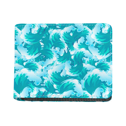 Blue Surfing Wave Pattern Print Bifold Wallet