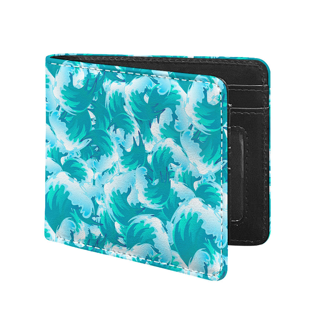 Blue Surfing Wave Pattern Print Bifold Wallet