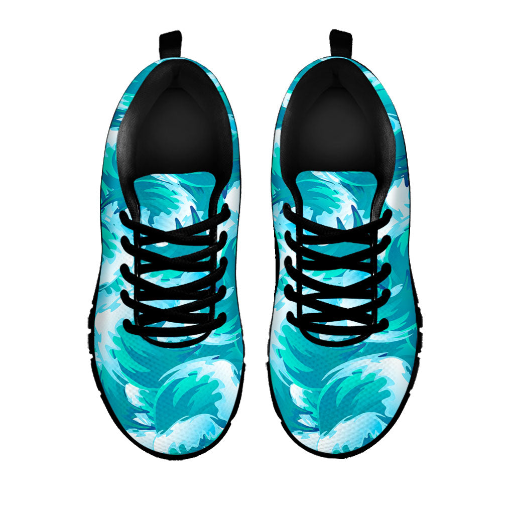 Blue Surfing Wave Pattern Print Black Running Shoes