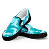 Blue Surfing Wave Pattern Print Black Slip On Sneakers