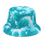 Blue Surfing Wave Pattern Print Bucket Hat