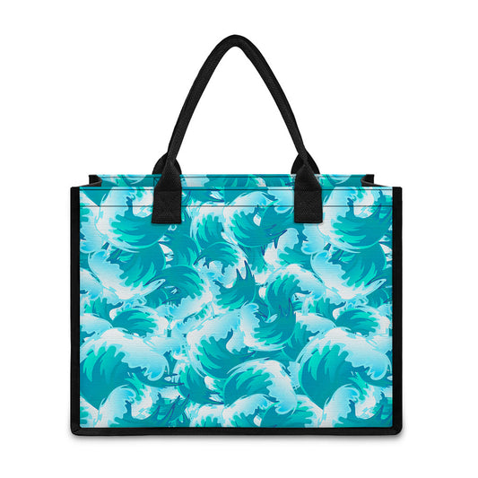 Blue Surfing Wave Pattern Print Canvas Tote Bag