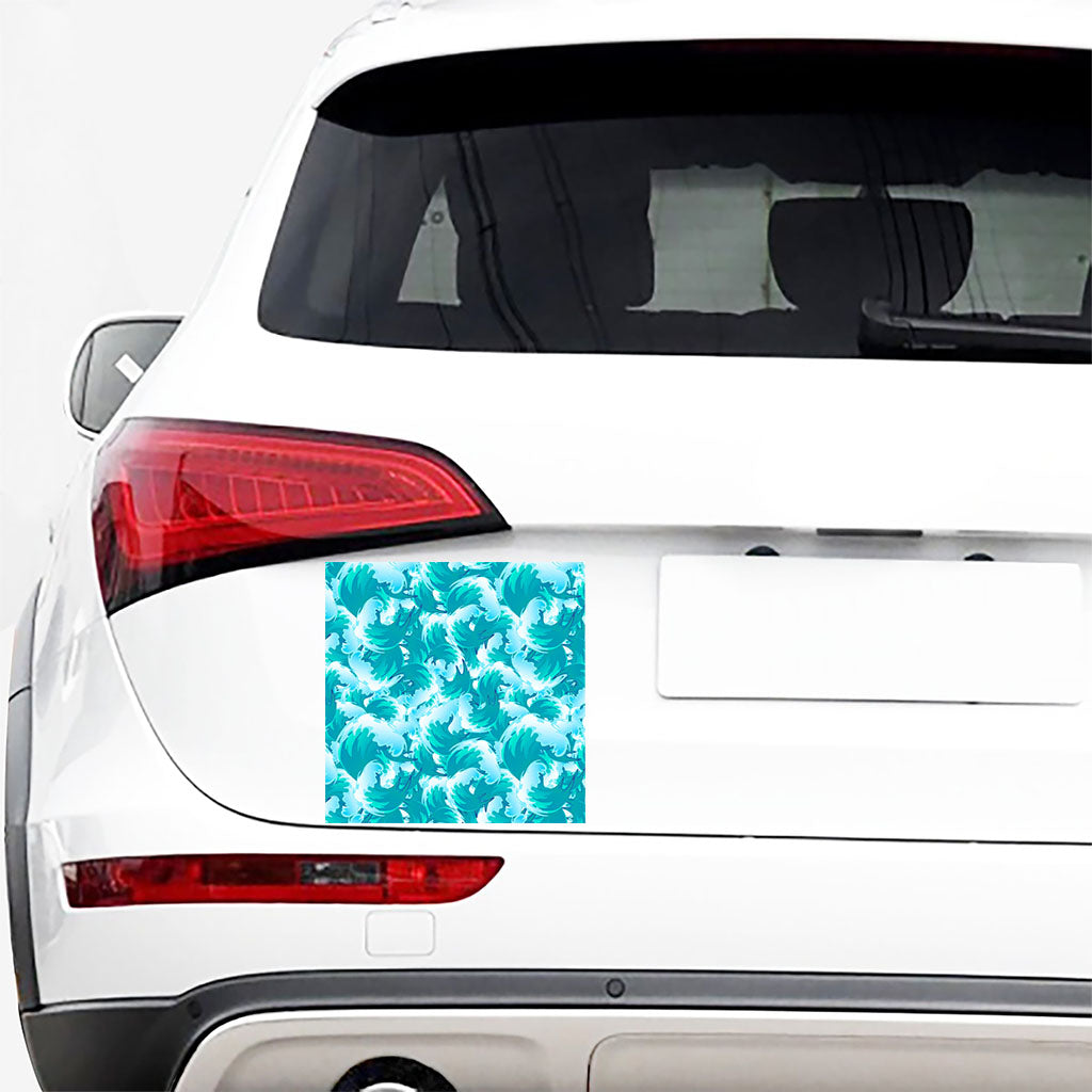 Blue Surfing Wave Pattern Print Car Sticker