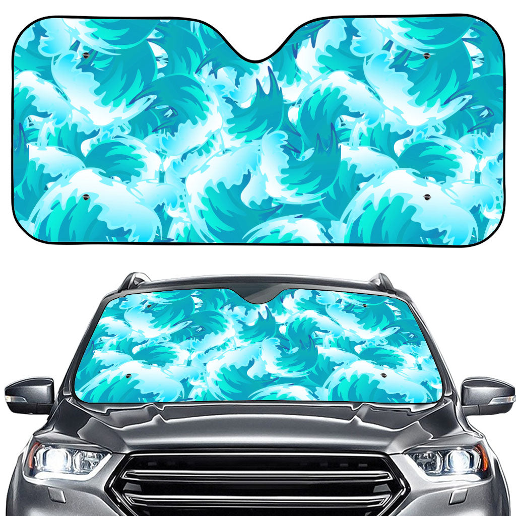 Blue Surfing Wave Pattern Print Car Windshield Sun Shade