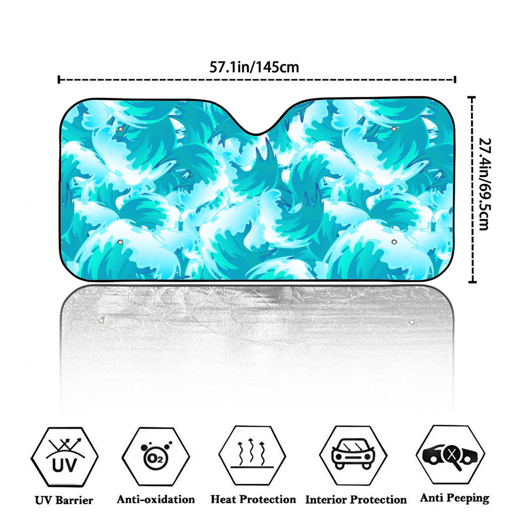 Blue Surfing Wave Pattern Print Car Windshield Sun Shade