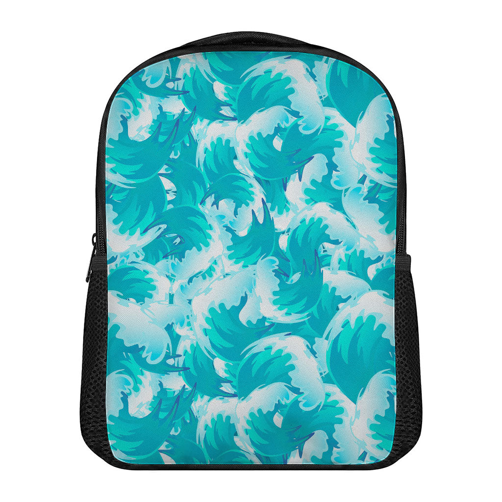 Blue Surfing Wave Pattern Print Casual Backpack
