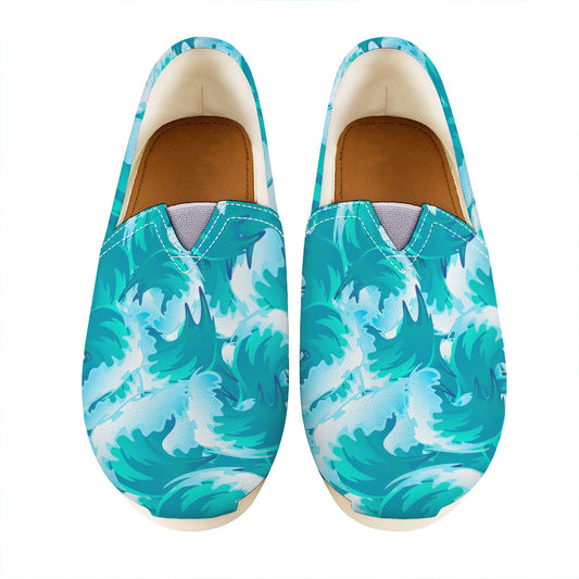 Blue Surfing Wave Pattern Print Casual Shoes