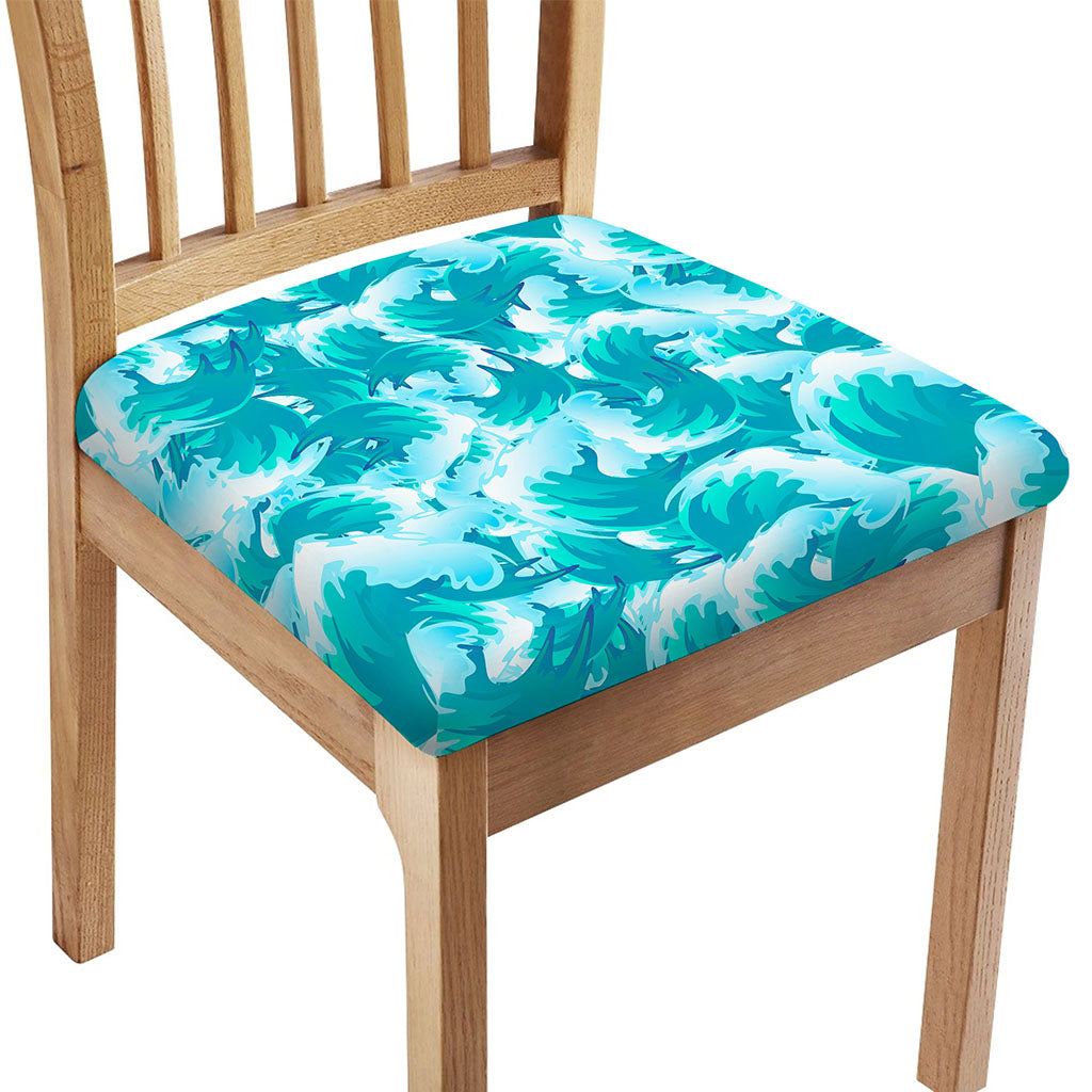 Blue Surfing Wave Pattern Print Chair Cushion Cover