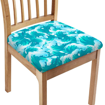 Blue Surfing Wave Pattern Print Chair Cushion Cover