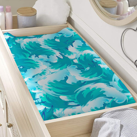 Blue Surfing Wave Pattern Print Changing Pad Cover