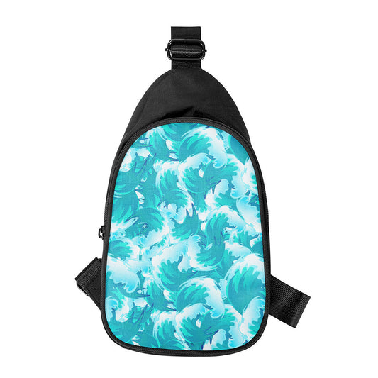 Blue Surfing Wave Pattern Print Chest Bag