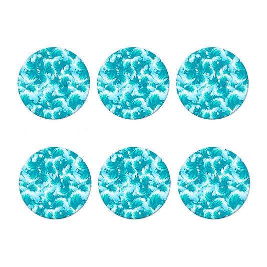 Blue Surfing Wave Pattern Print Coaster Set
