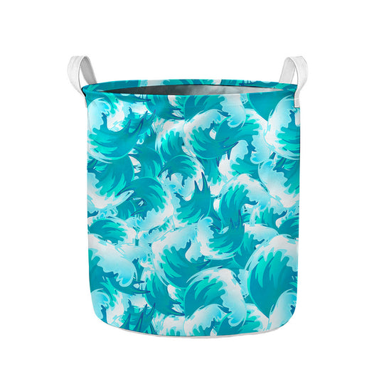 Blue Surfing Wave Pattern Print Collapsible Laundry Basket