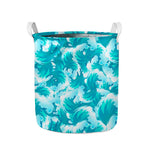 Blue Surfing Wave Pattern Print Collapsible Laundry Basket
