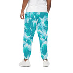 Blue Surfing Wave Pattern Print Cotton Pants