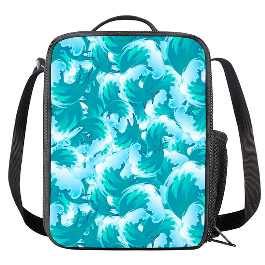 Blue Surfing Wave Pattern Print Crossbody Lunch Bag