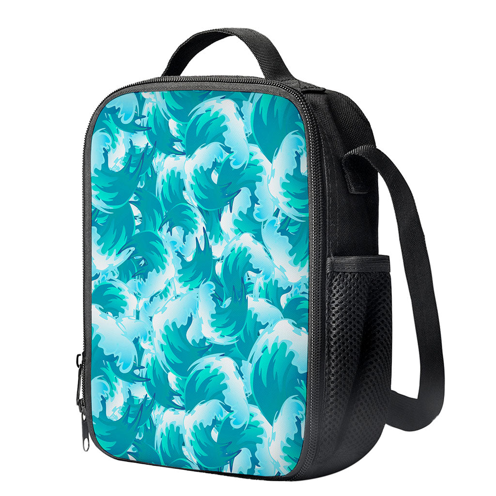 Blue Surfing Wave Pattern Print Crossbody Lunch Bag