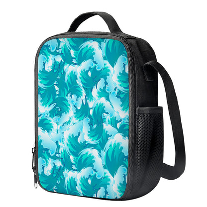 Blue Surfing Wave Pattern Print Crossbody Lunch Bag