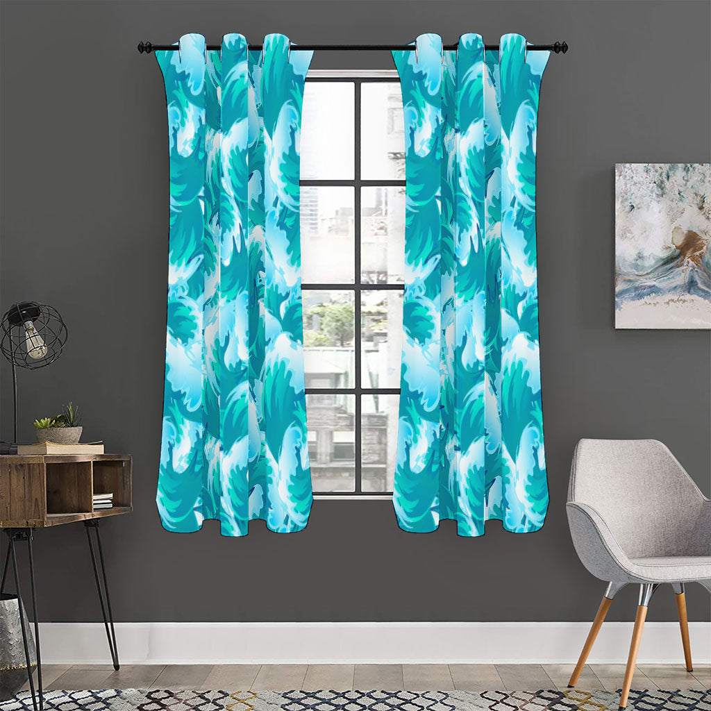Blue Surfing Wave Pattern Print Curtain