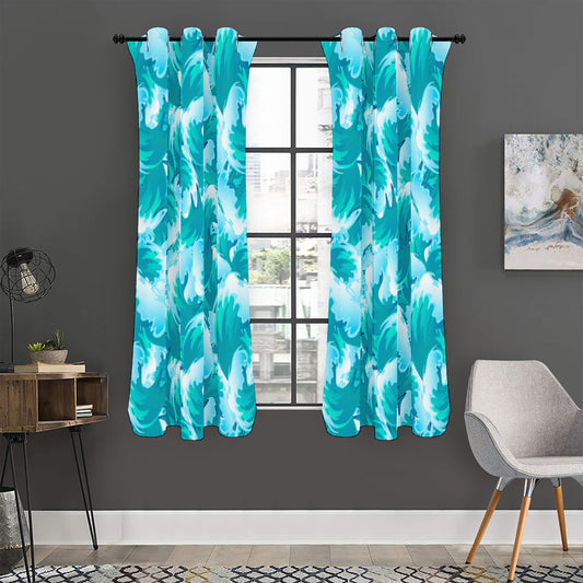 Blue Surfing Wave Pattern Print Curtain