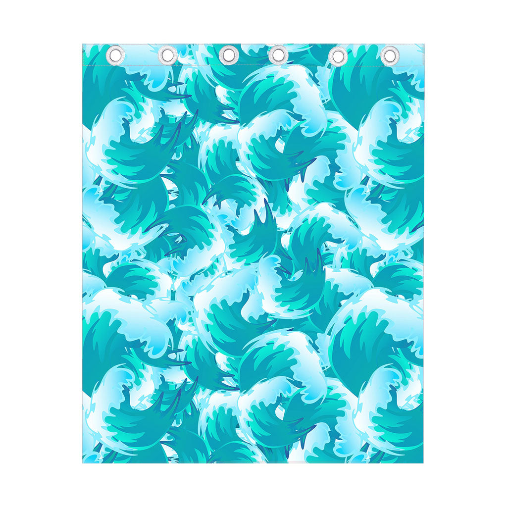 Blue Surfing Wave Pattern Print Curtain