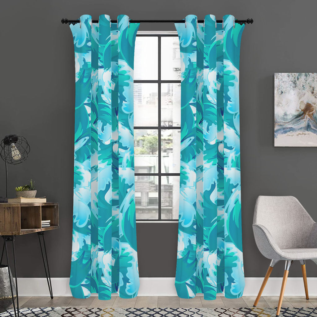 Blue Surfing Wave Pattern Print Curtain