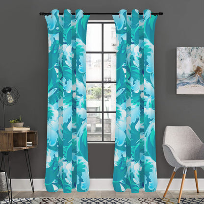 Blue Surfing Wave Pattern Print Curtain