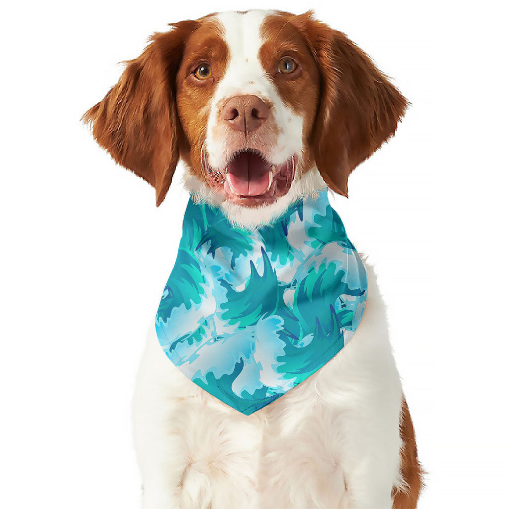 Blue Surfing Wave Pattern Print Dog Bandana