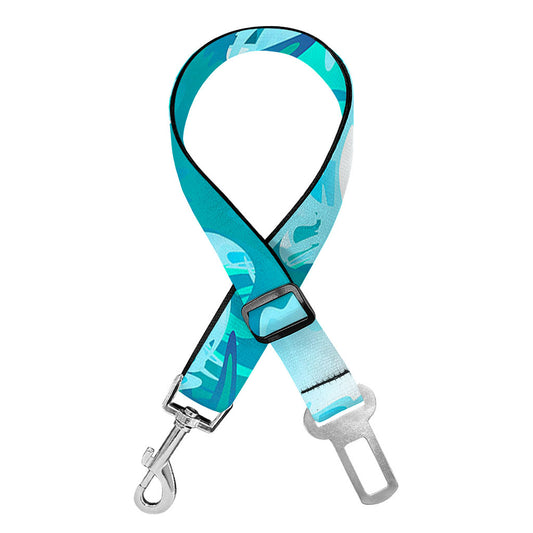 Blue Surfing Wave Pattern Print Dog Seat Belt