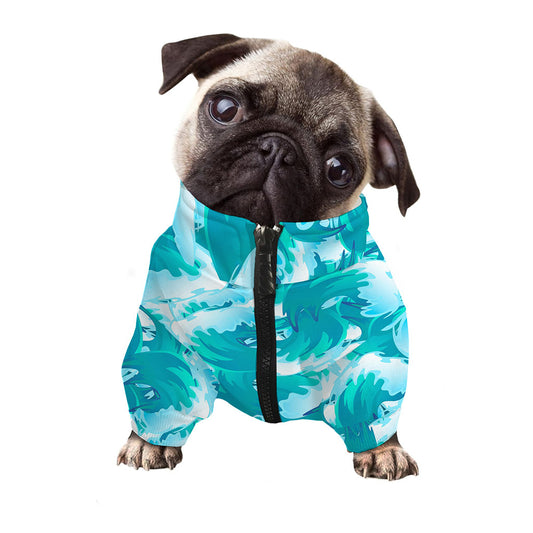 Blue Surfing Wave Pattern Print Dog Zip Up Jacket