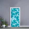 Blue Surfing Wave Pattern Print Door Sticker
