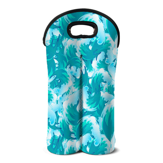 Blue Surfing Wave Pattern Print Double Neoprene Wine Tote