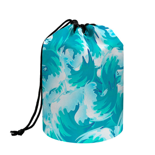 Blue Surfing Wave Pattern Print Drawstring Makeup Bag