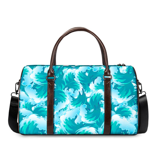 Blue Surfing Wave Pattern Print Duffle Bag